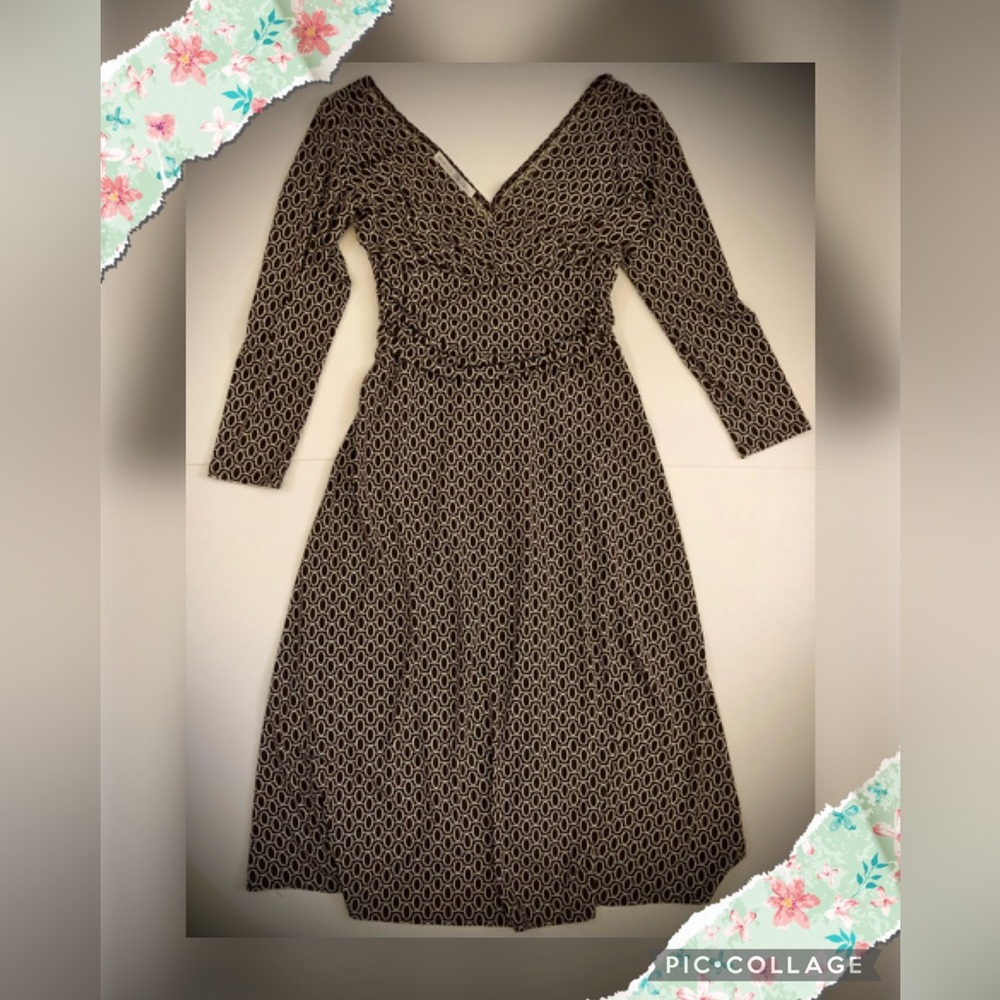 (2)Maggy London brown and white long-sleeved dress